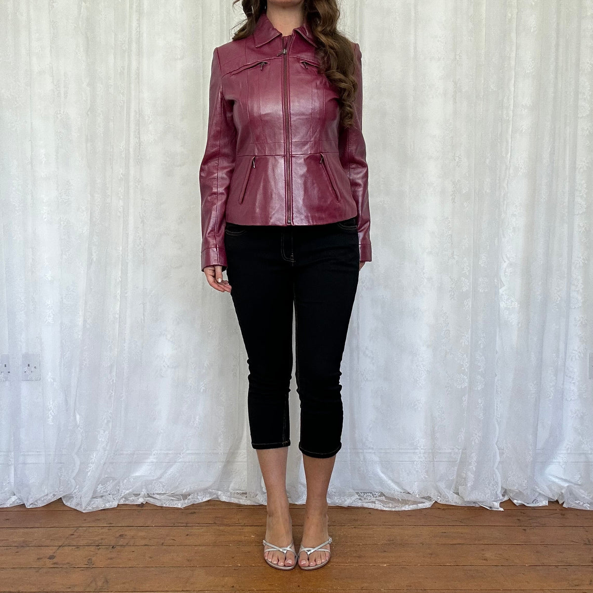 vintage 00s magenta metallic leather jacket