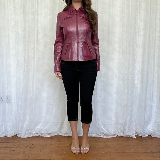vintage 00s magenta metallic leather jacket