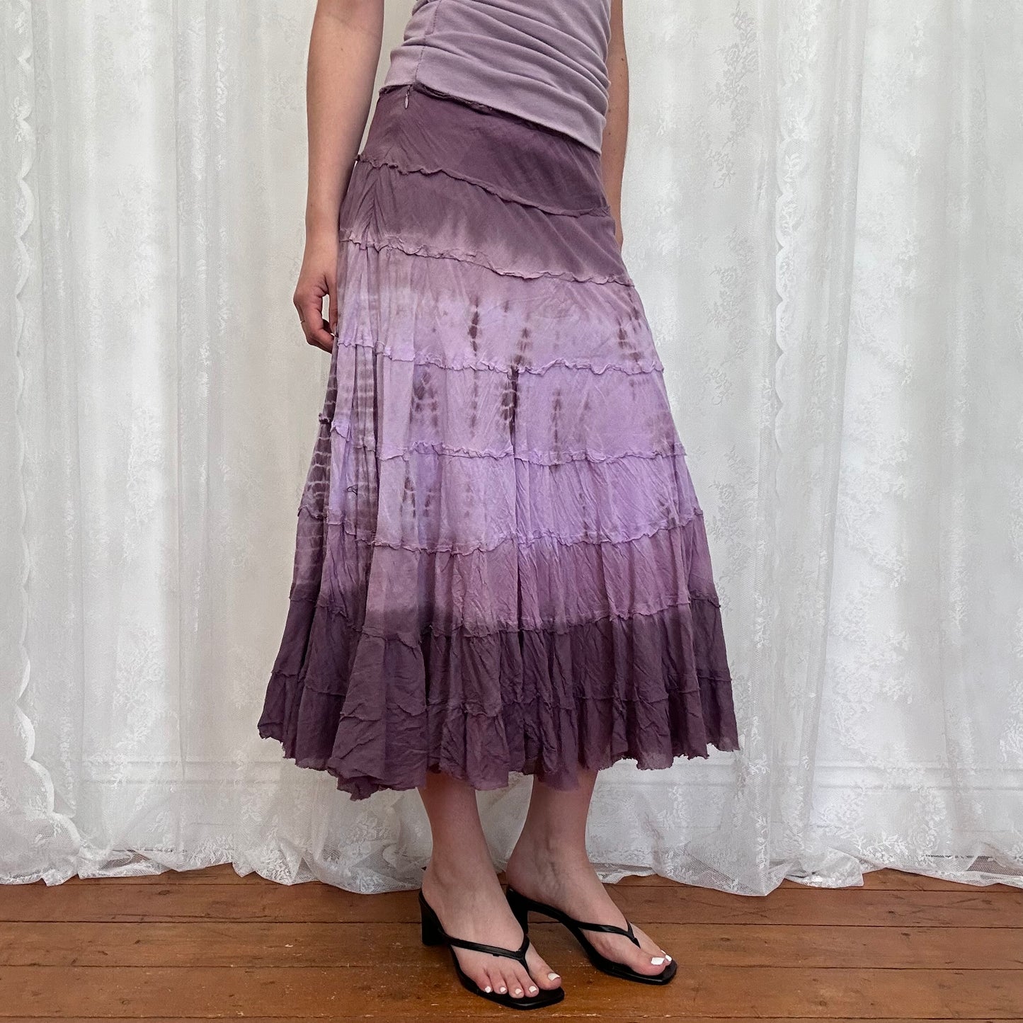 vintage 00s purple ombré tiered midi skirt
