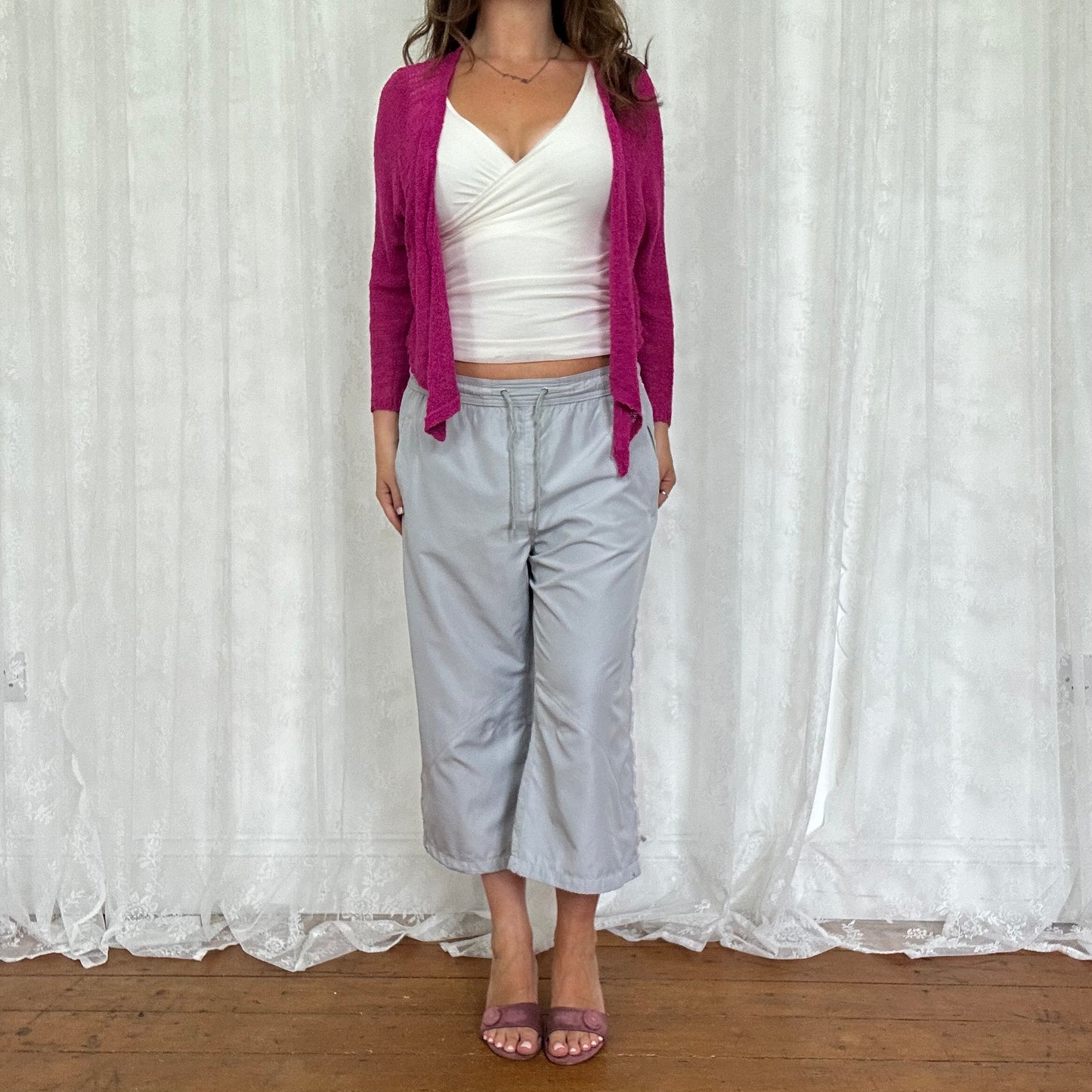 vintage 00s hot pink tie up cardigan