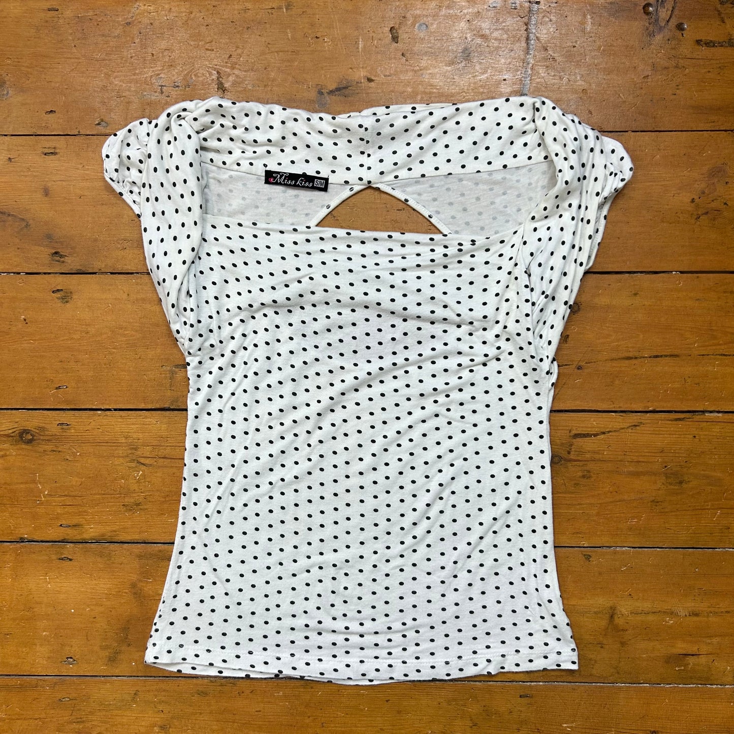 vintage 00s black and white polka dot top with built in shrug