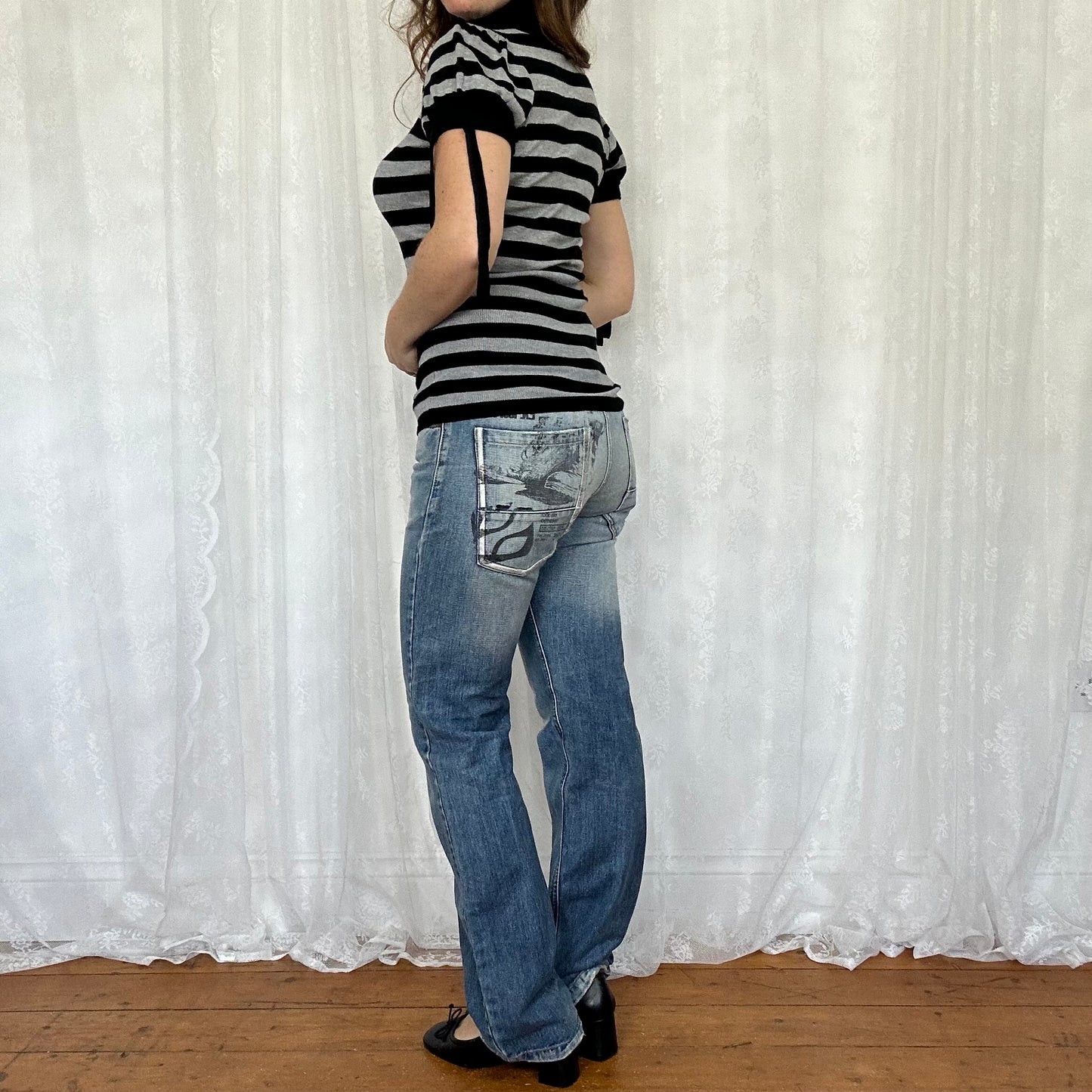 vintage 00s black and grey stripe knitted top