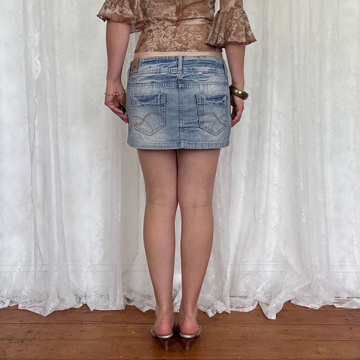 vintage 00s light wash denim micro mini skirt