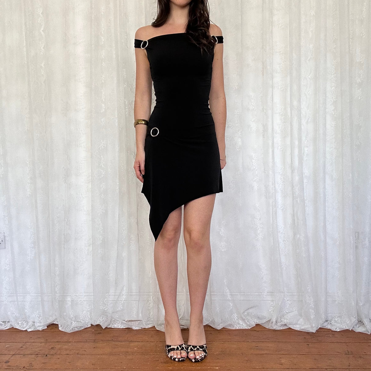 vintage 00s black slinky buckle dress