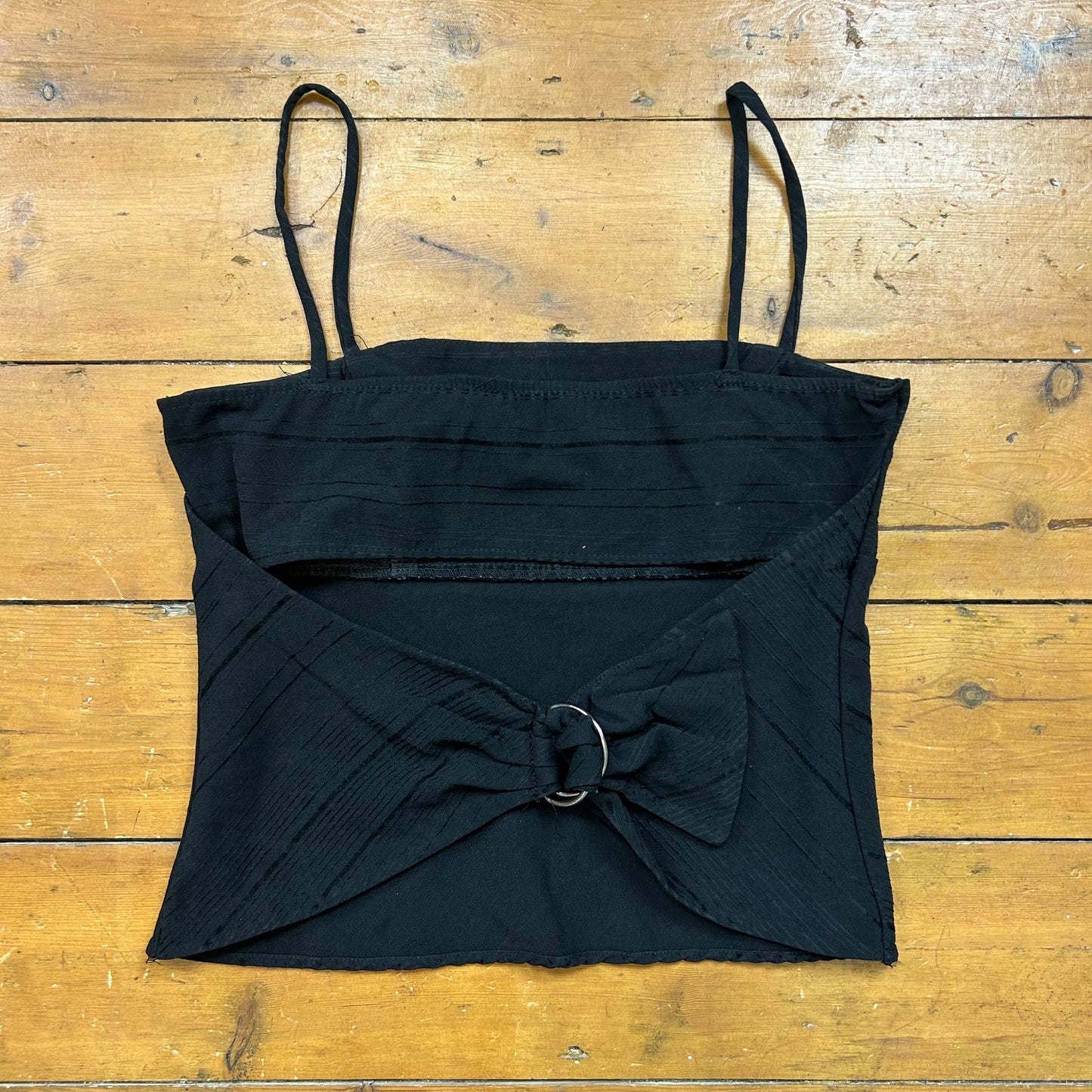 vintage 00s black square neck tie back cami