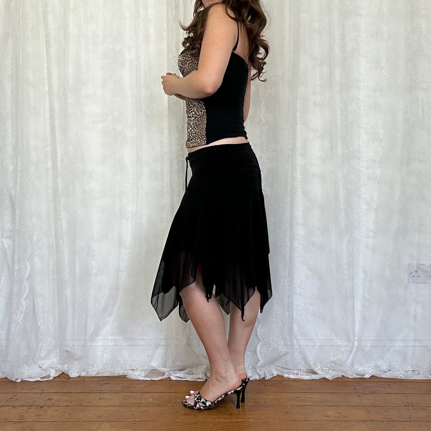 vintage 00s black hanky hem midi skirt