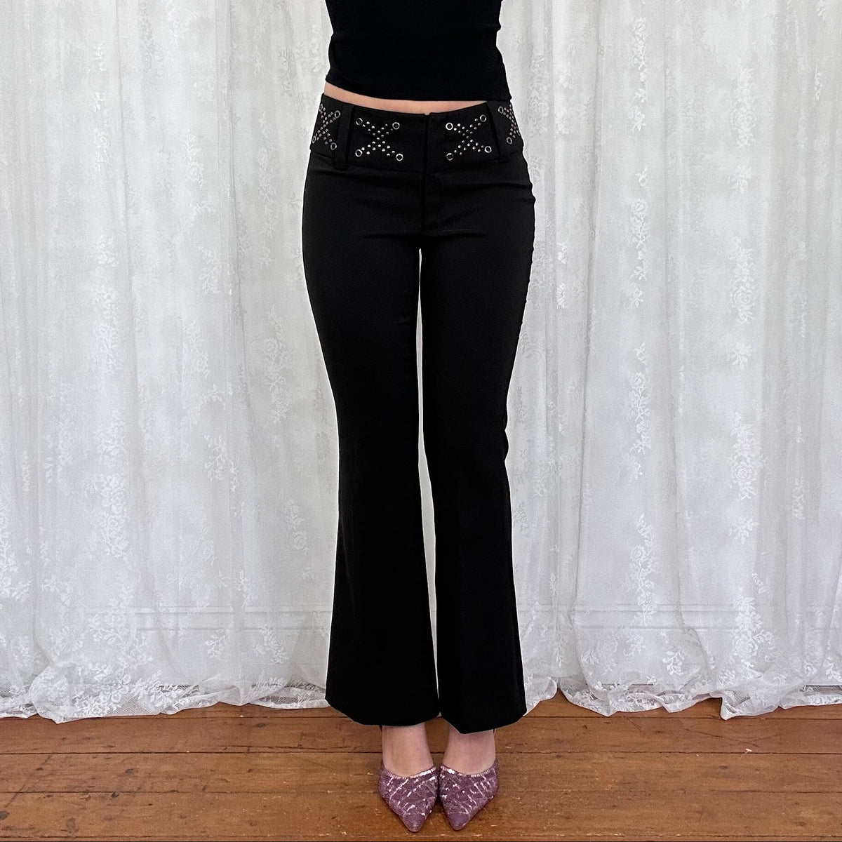 vintage 00s black studded eyelet suit trousers