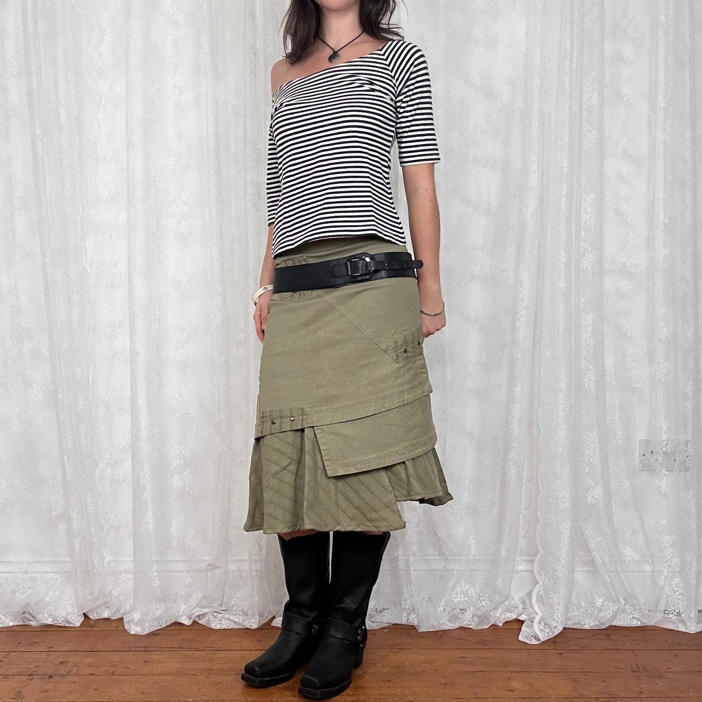 vintage 00s stripey slouchy crop sleeve top