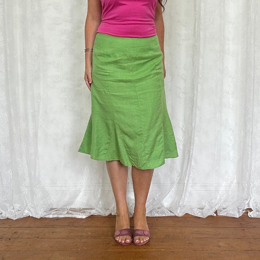 vintage 00s green linen midi skirt