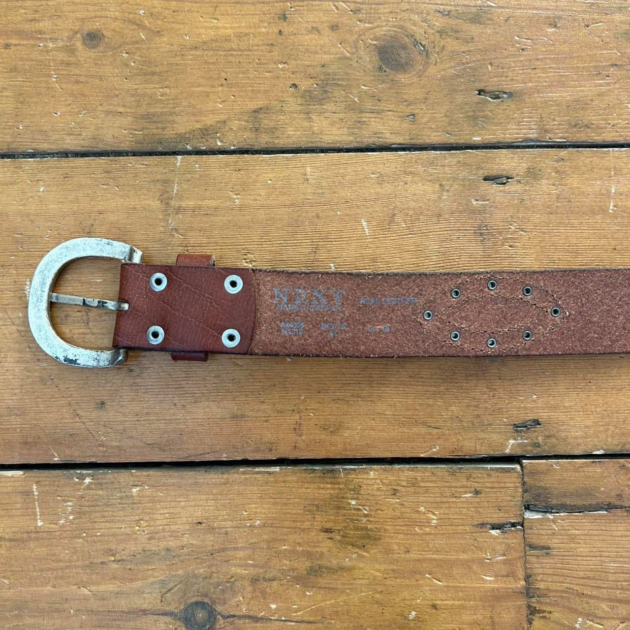 vintage 00s brown genuine leather belt with silver studs