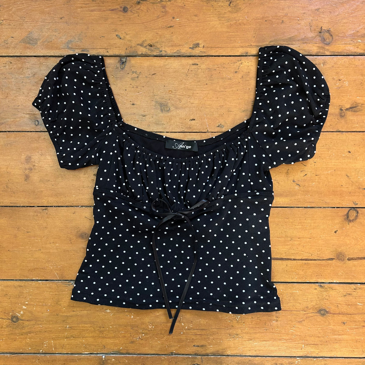 vintage 00s black polka dot milkmaid top