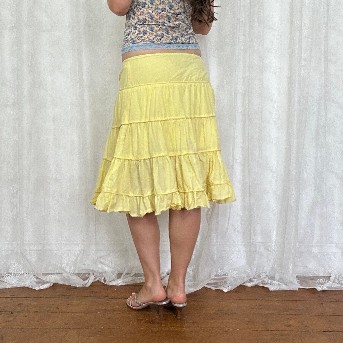 vintage 00s yellow tiered midi skirt