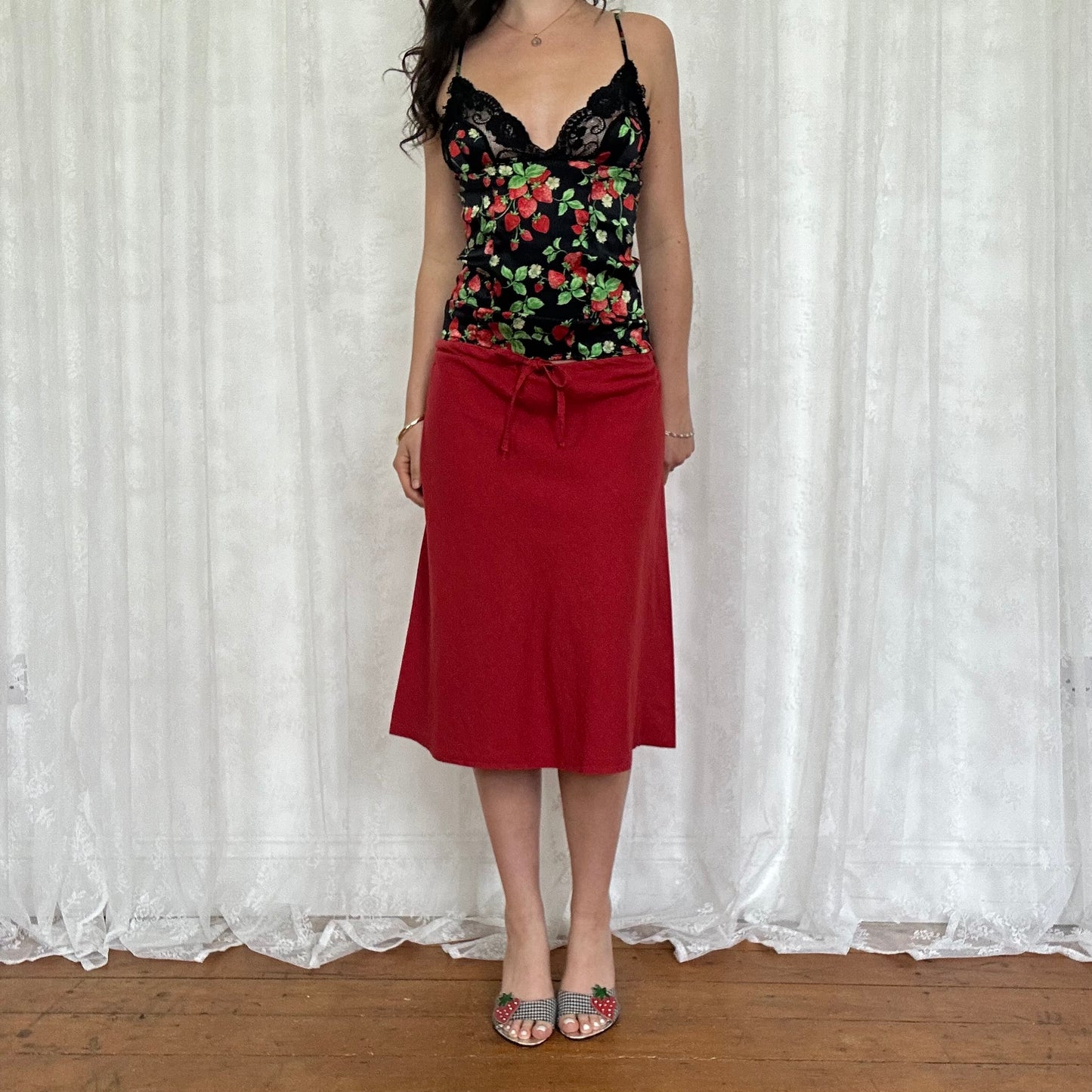 vintage 00s black strawberry print cami