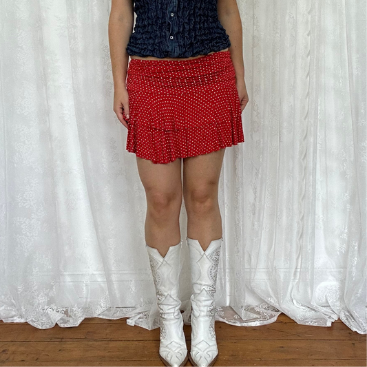 vintage 00s red polka dot mini rara skirt
