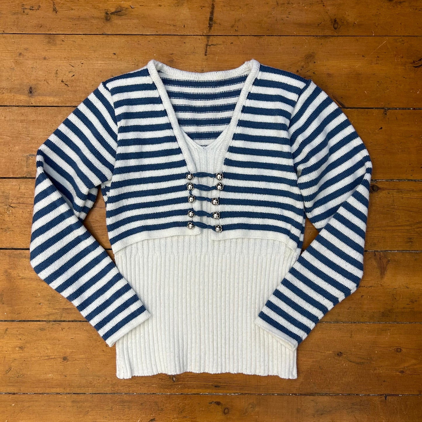 vintage 00s blue and white striped knitted top