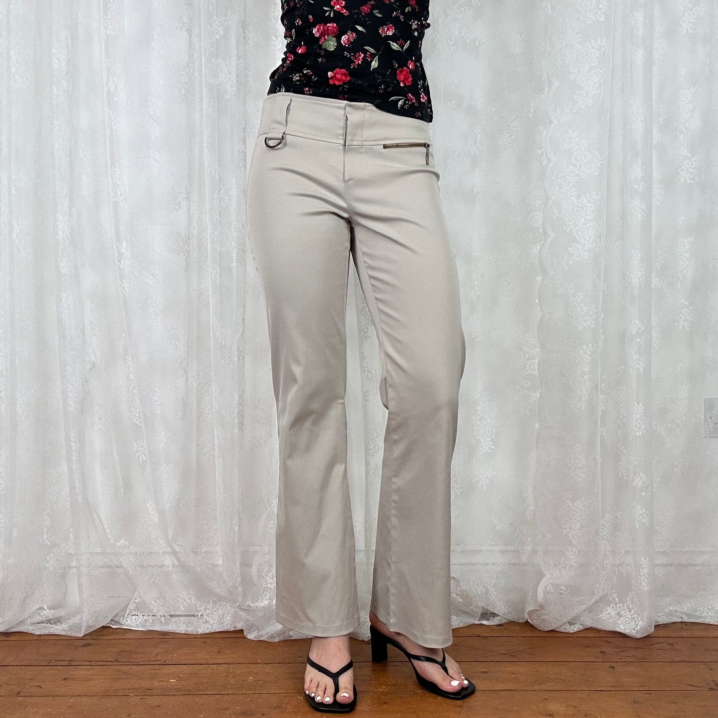 vintage 00s beige flared suit style trousers