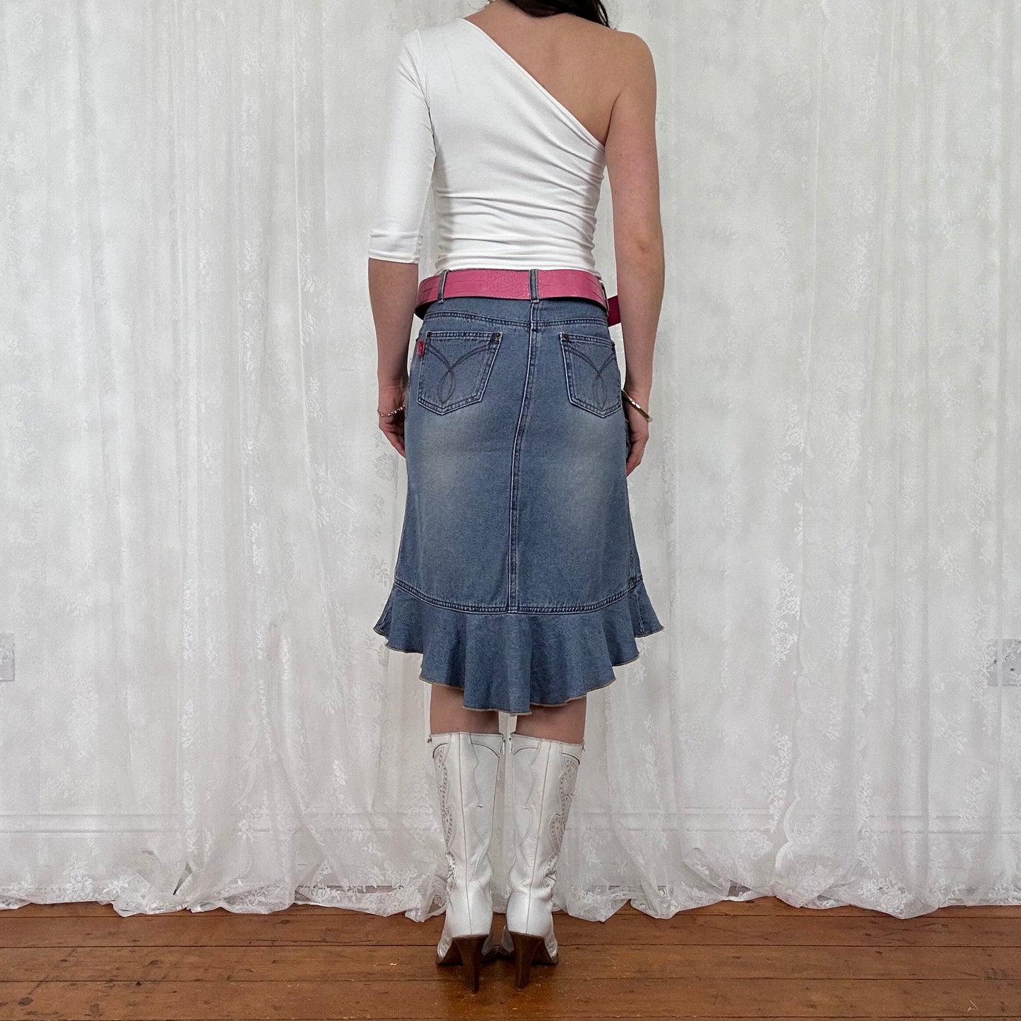 vintage 00s white slinky one shoulder cut out top