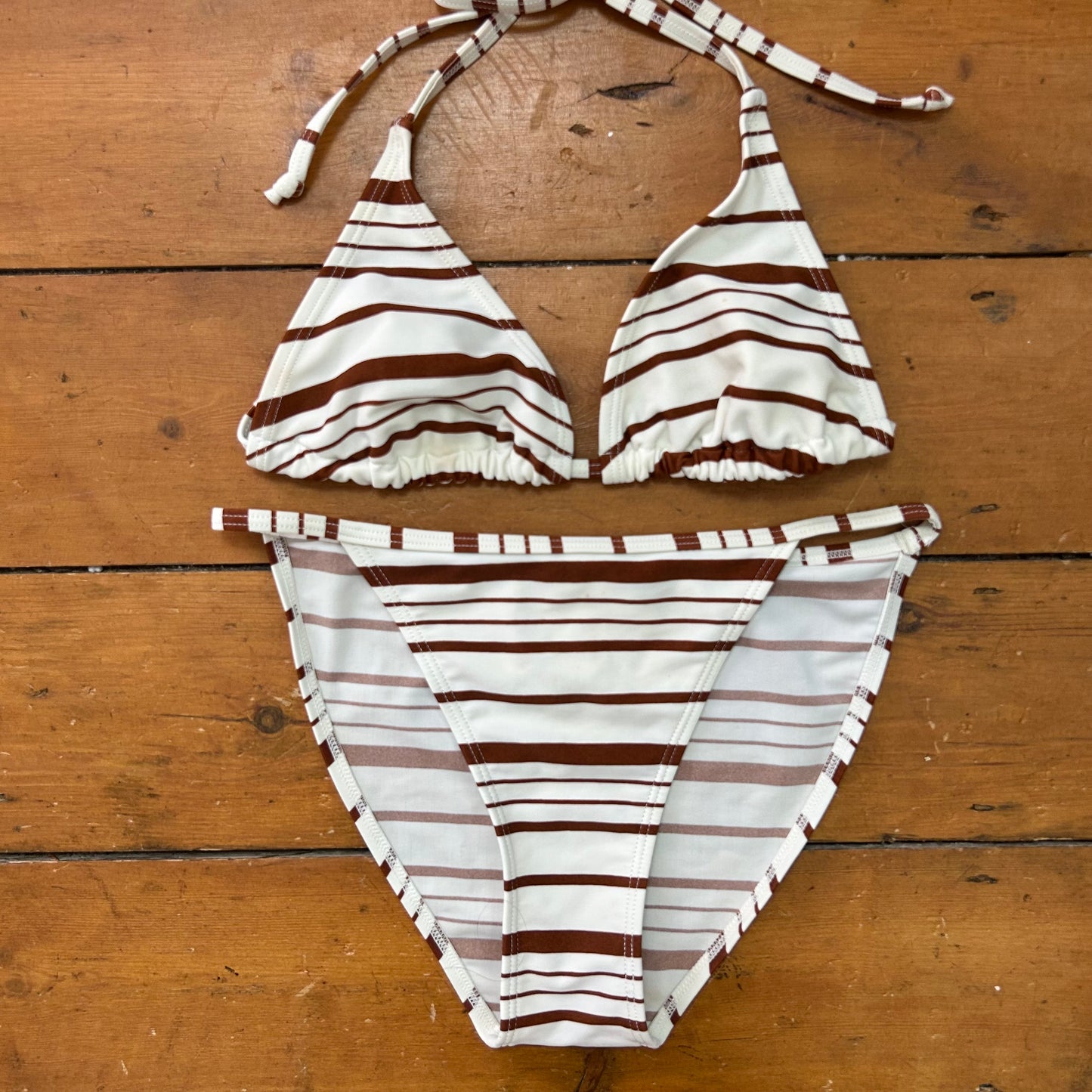 vintage 00s brown and white striped bikini