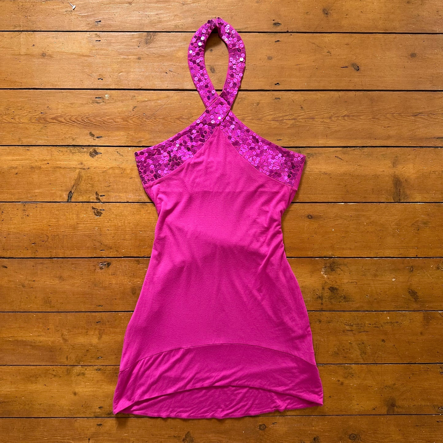 vintage 00s magenta halter mini dress