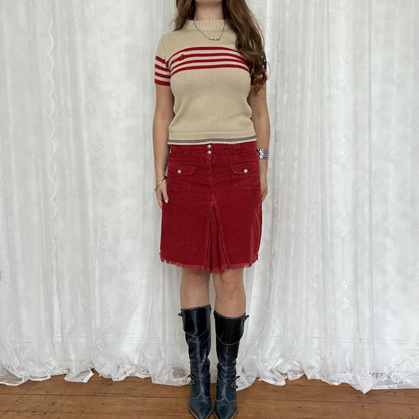 vintage 00s lulu castagnette short sleeve flag jumper