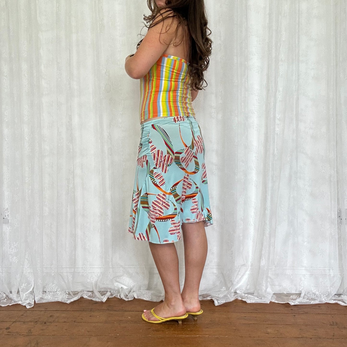 vintage 00s blue floral midi skirt