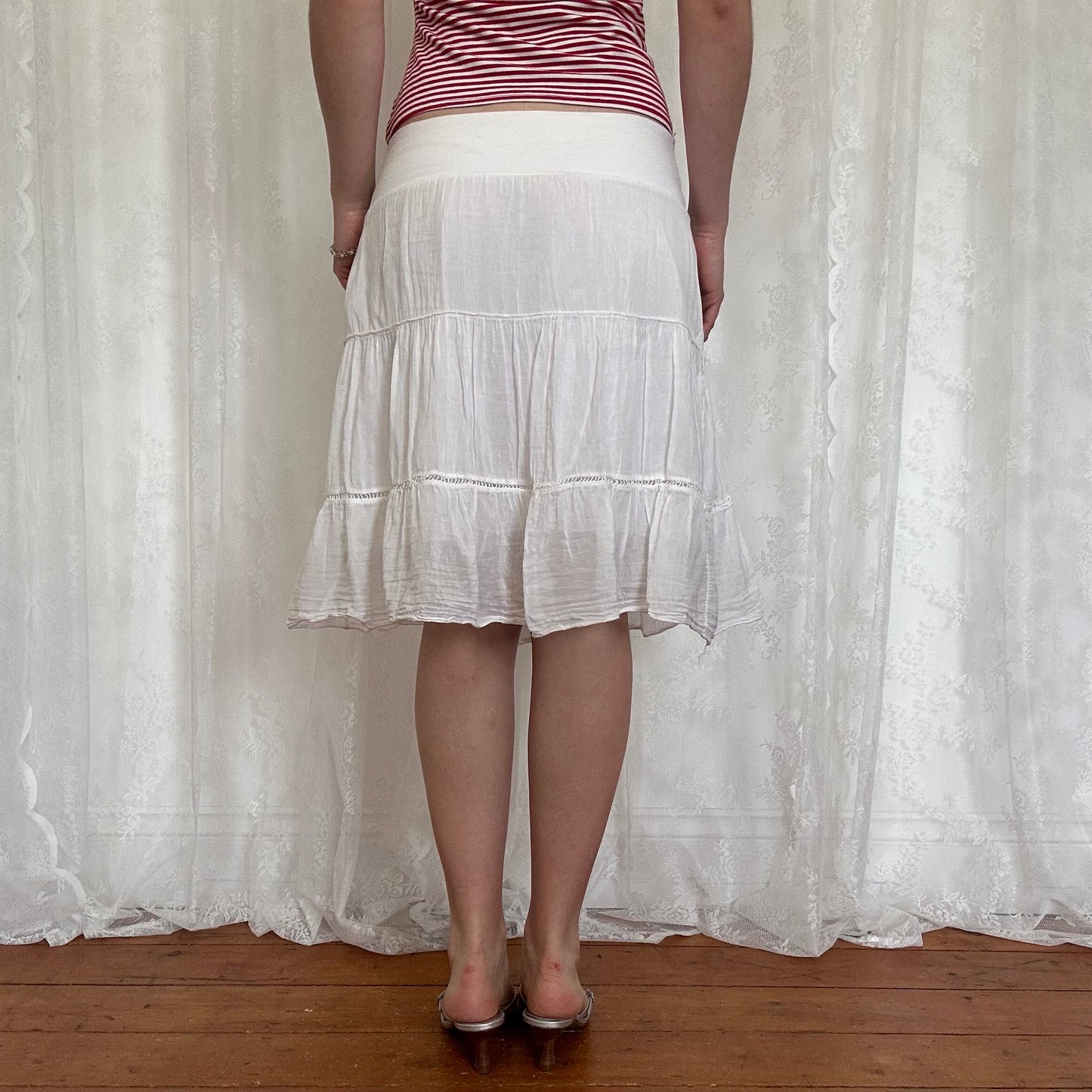 vintage 00s white tiered midi skirt