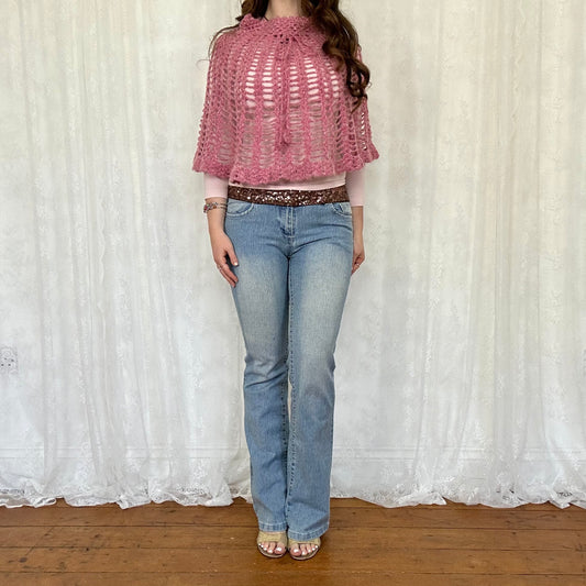 vintage 00s pink crochet poncho