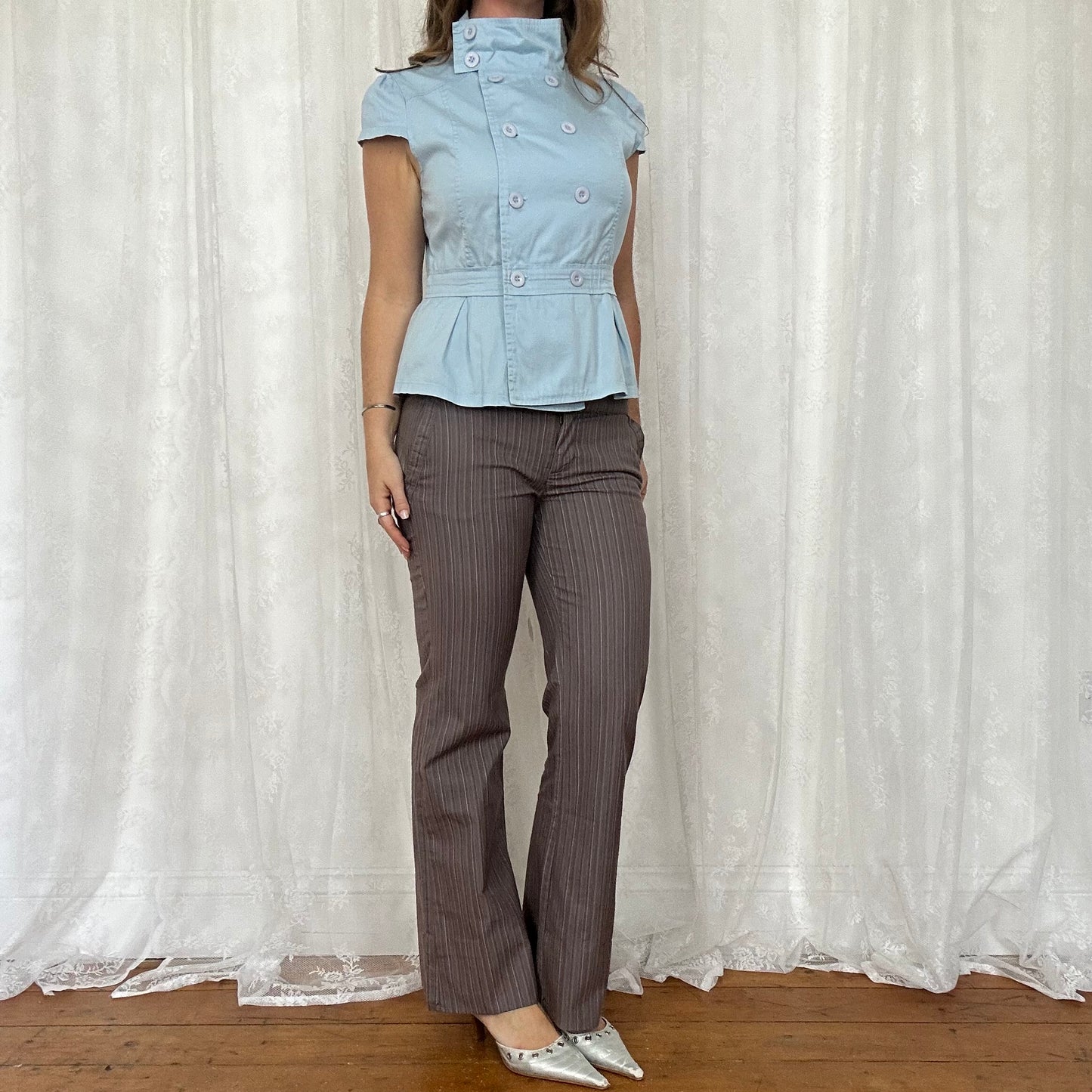 vintage 00s baby blue short sleeve peacoat / blazer