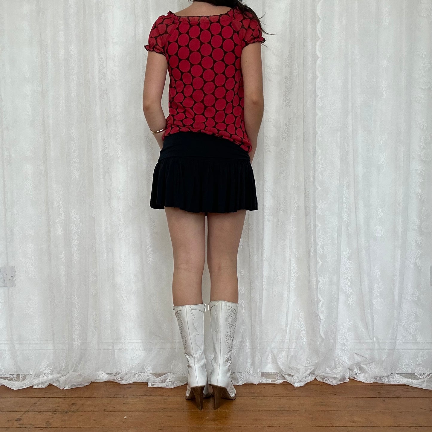 vintage 00s red and black polka dot top