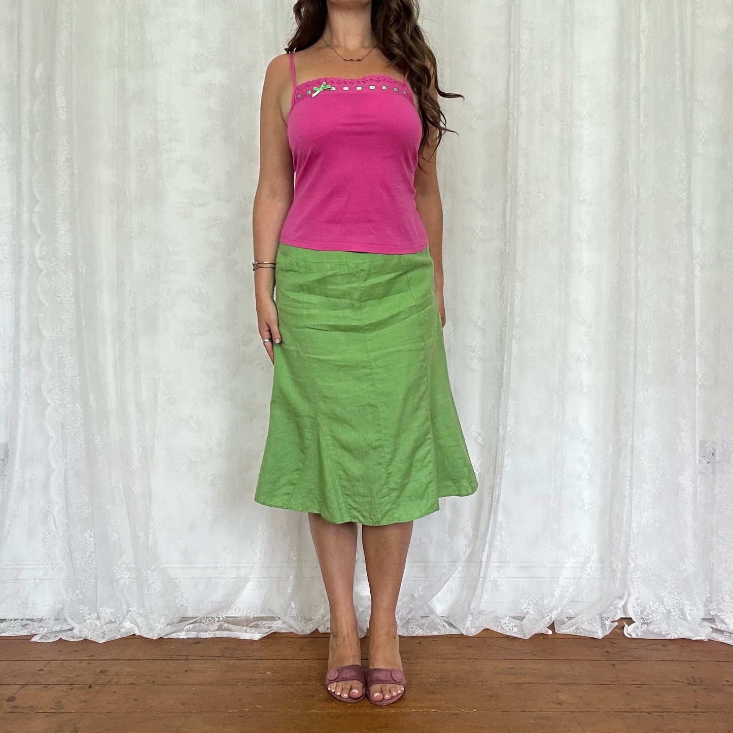 vintage 00s pink broderie trim cami top