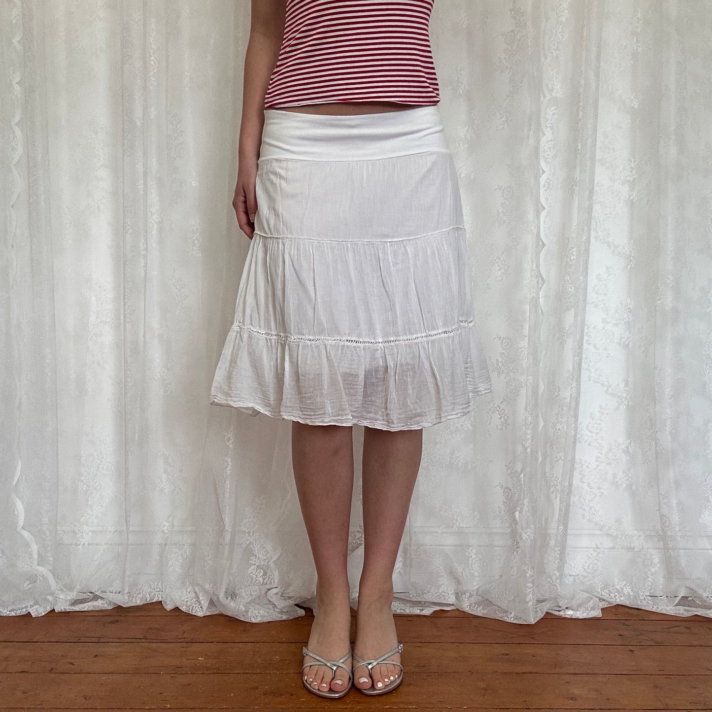 vintage 00s white tiered midi skirt