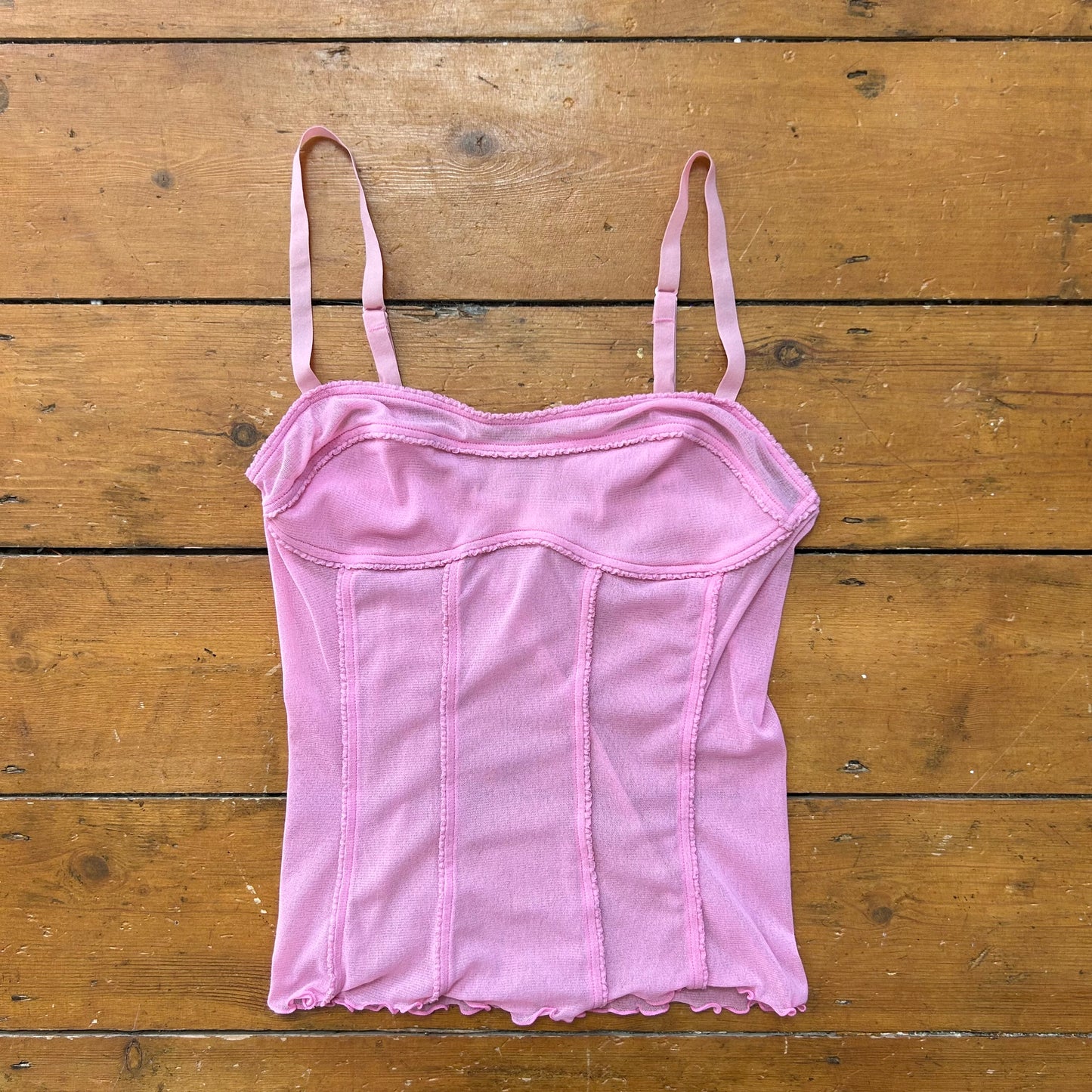 vintage 00s pink mesh sheer cami top