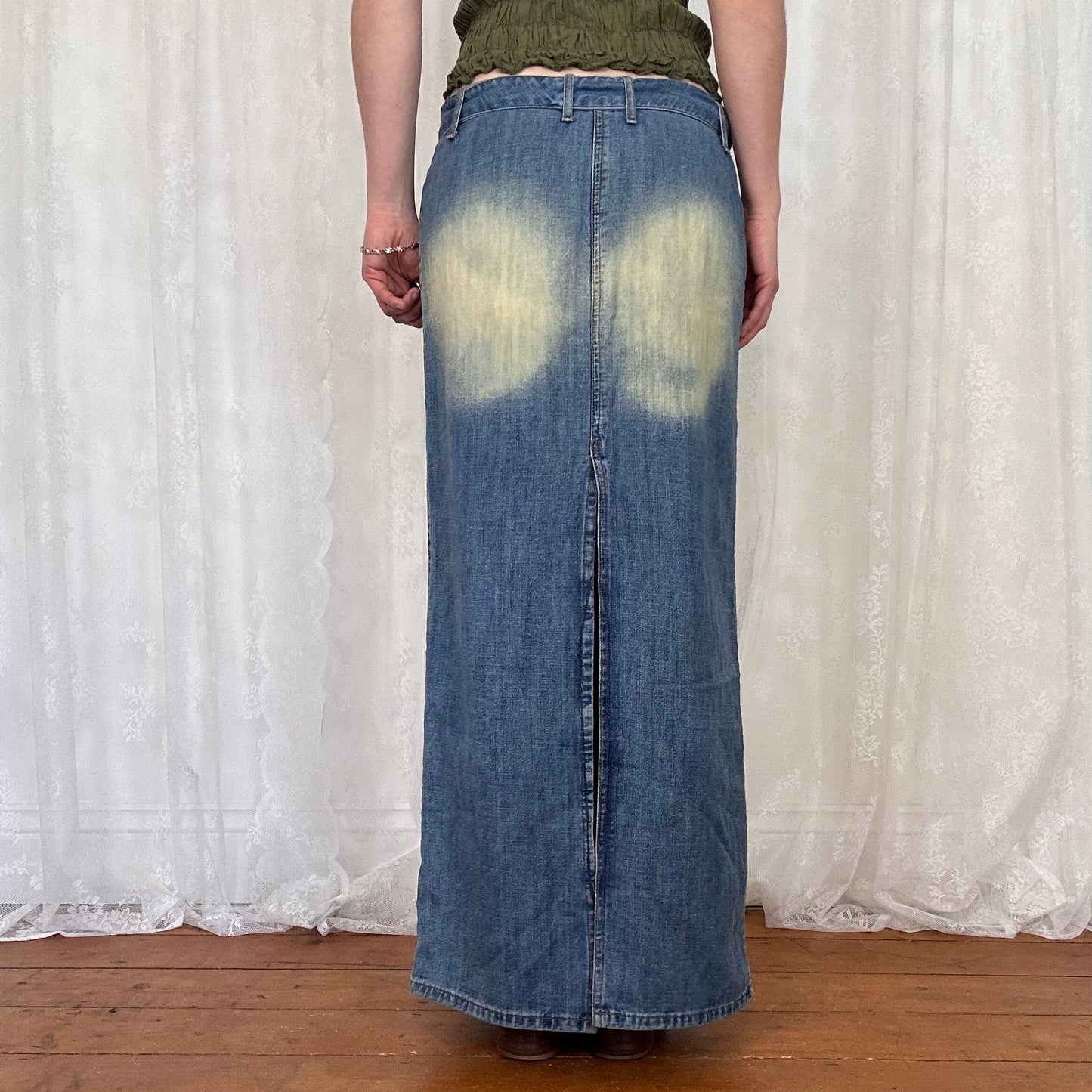 vintage 00s bleached split denim maxi skirt