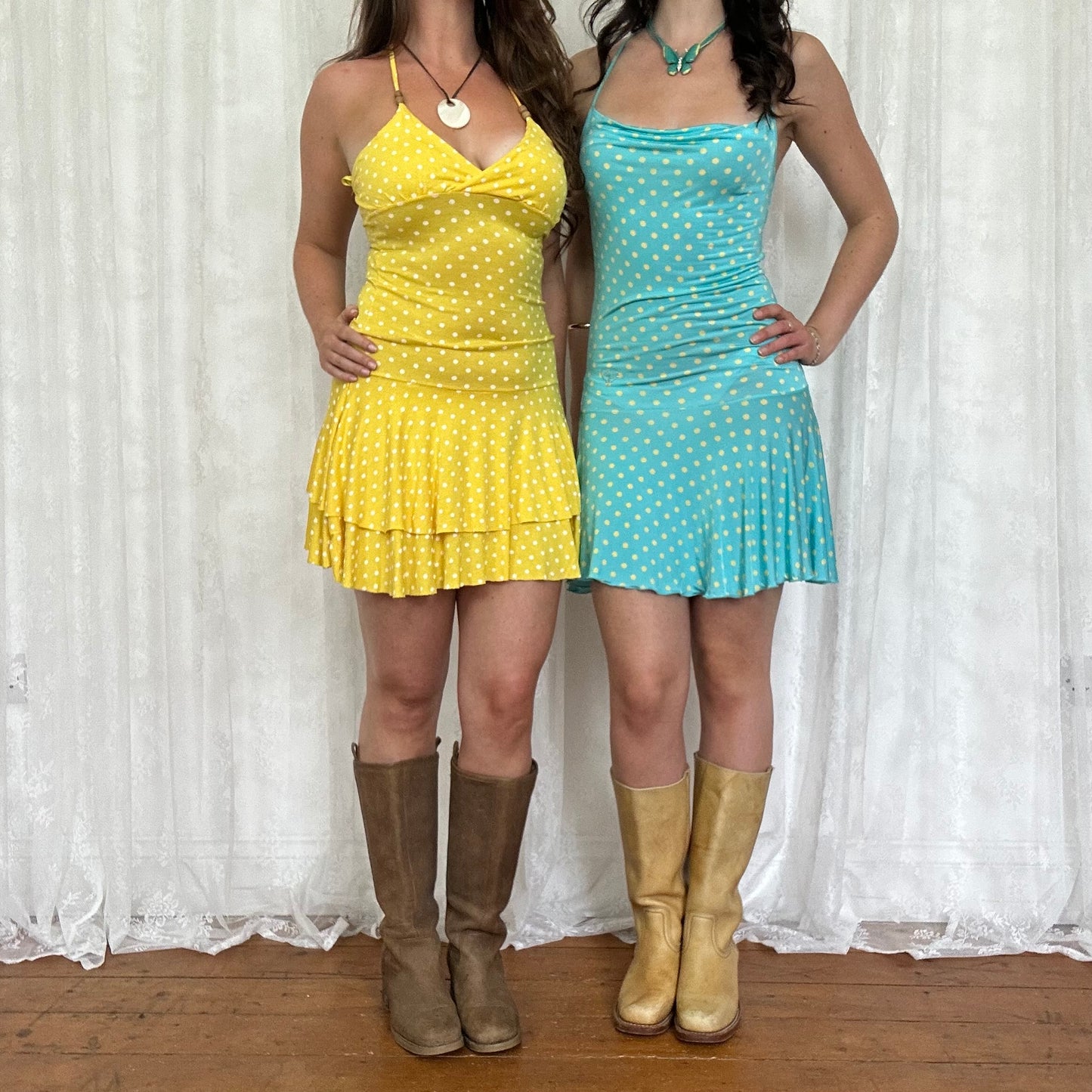 vintage 00s yellow polka dot dress