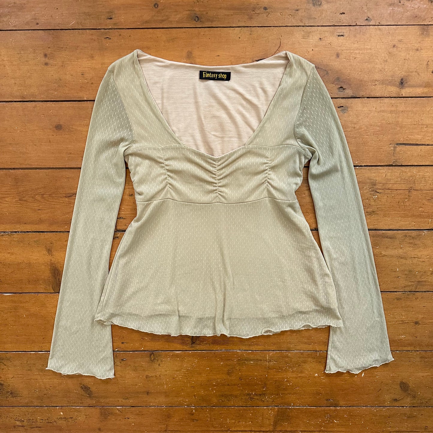 vintage 00s beige mesh babydoll top