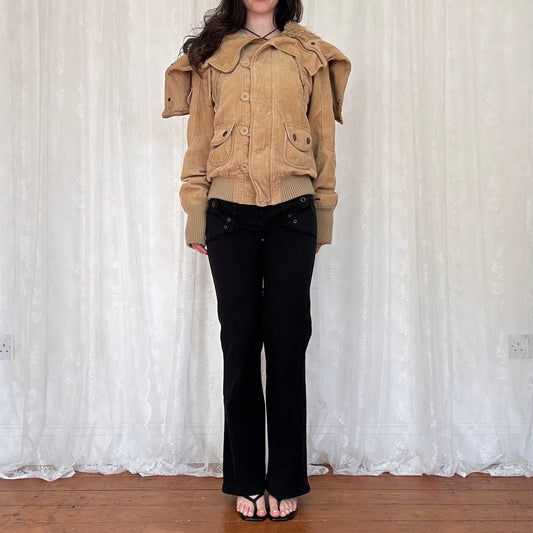 vintage 00s beige cord split hood bomber jacket