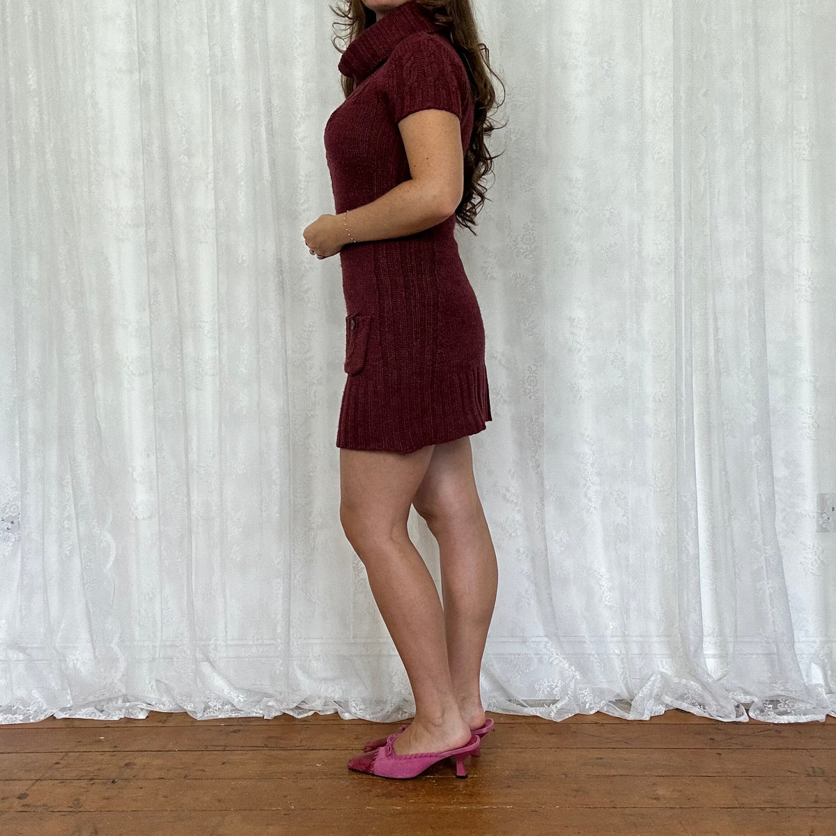 vintage 00s burgundy knitted mini dress