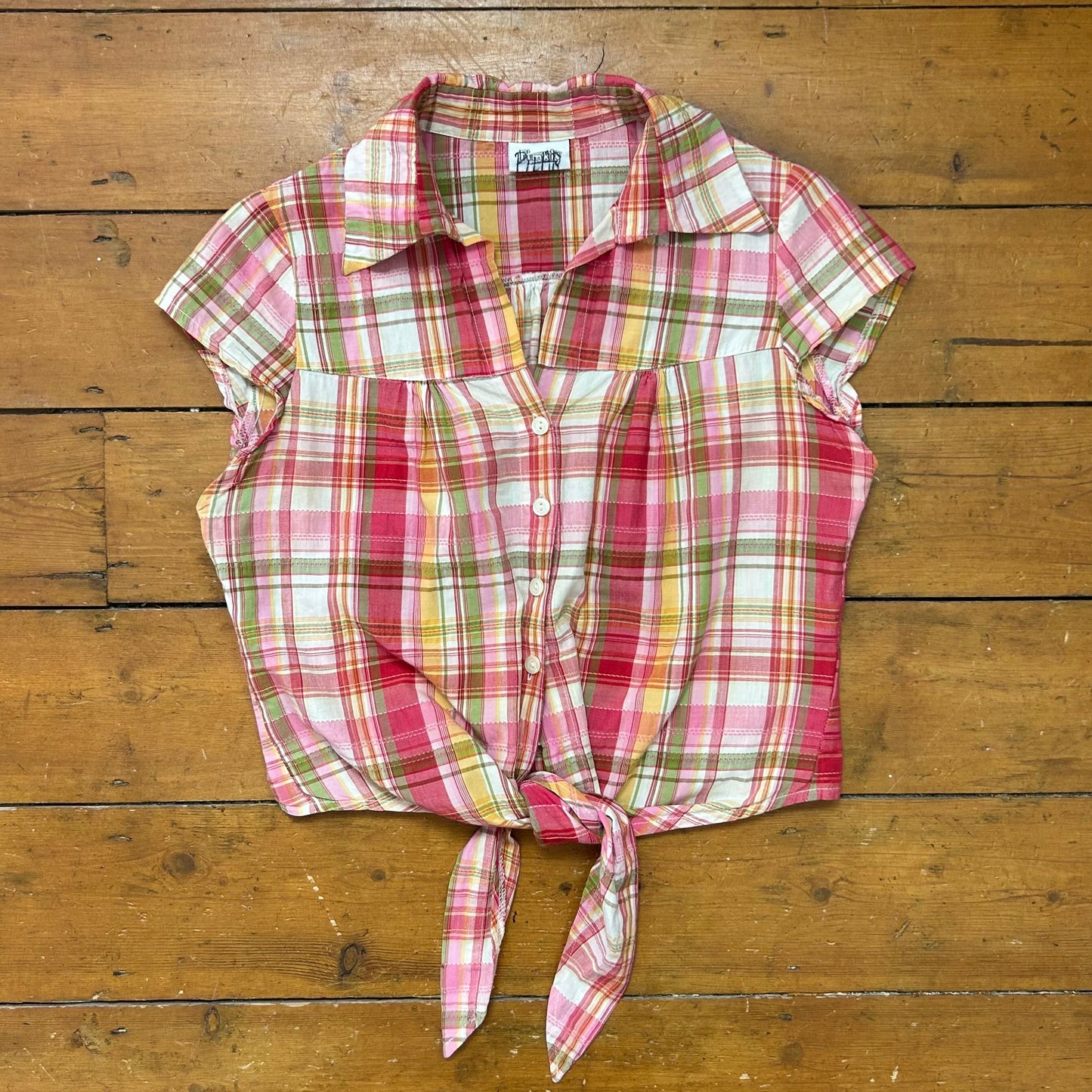 vintage 00s pink checkered tie up shirt