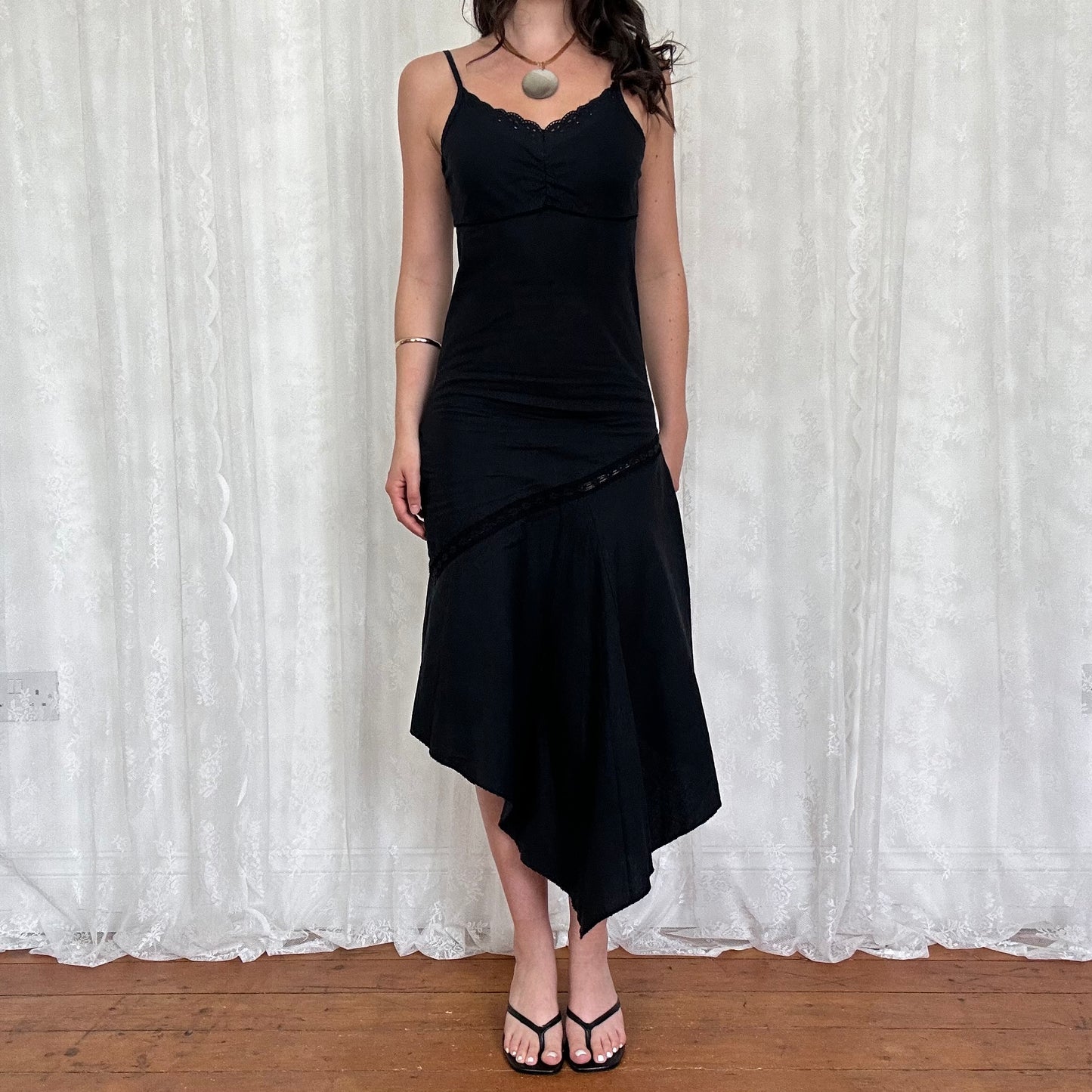 vintage 00s black summer midi dress