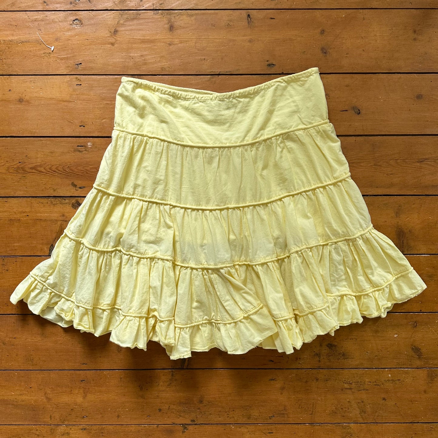 vintage 00s yellow tiered midi skirt