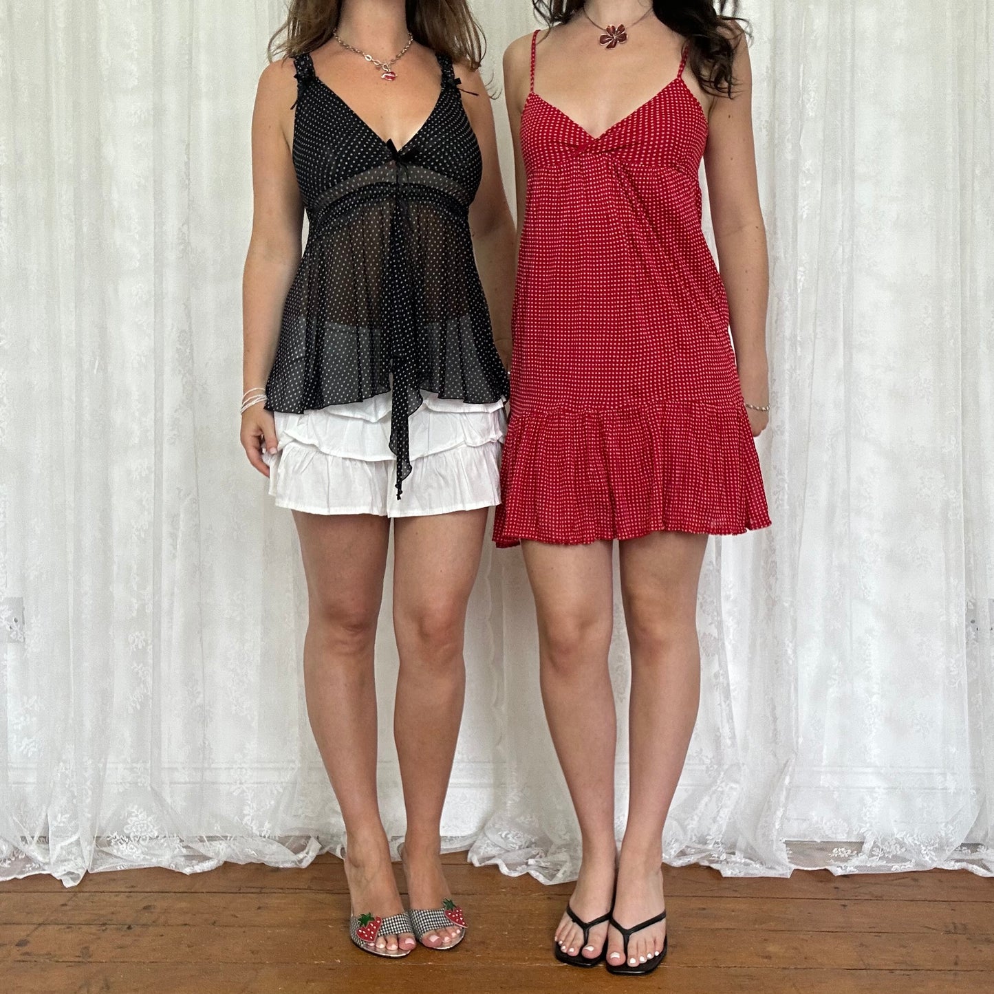 vintage 00s black polka dot mesh cami