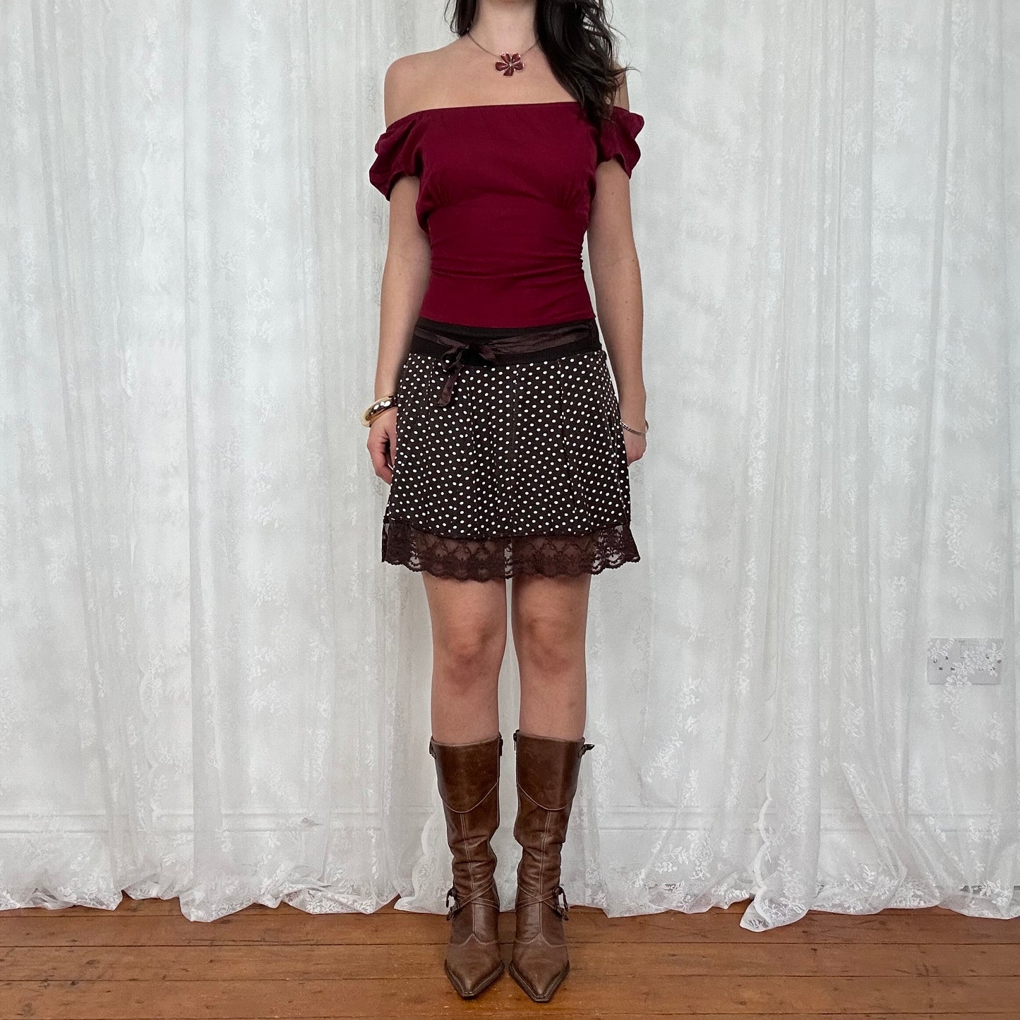 vintage 00s burgundy pimkie milkmaid tie back top