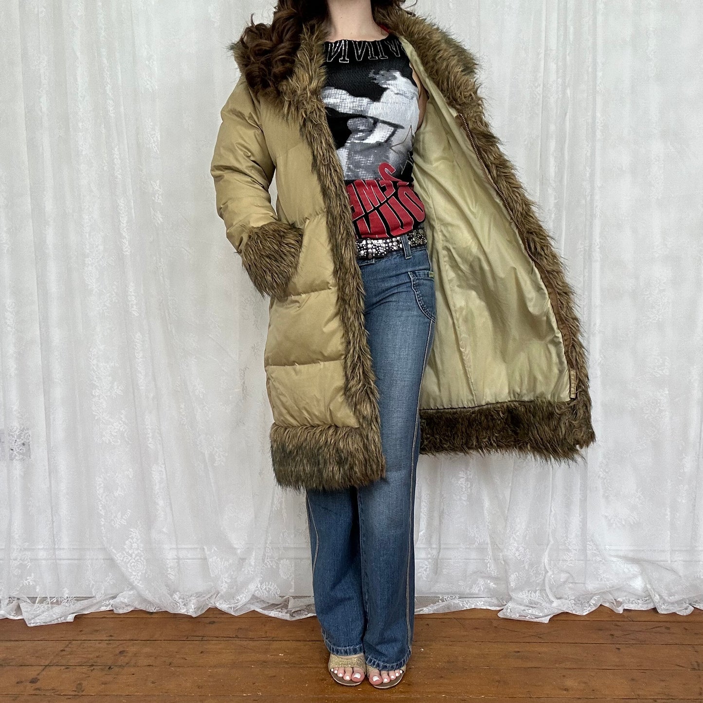 vintage 00s Morgan de toi longline faux fur trim coat