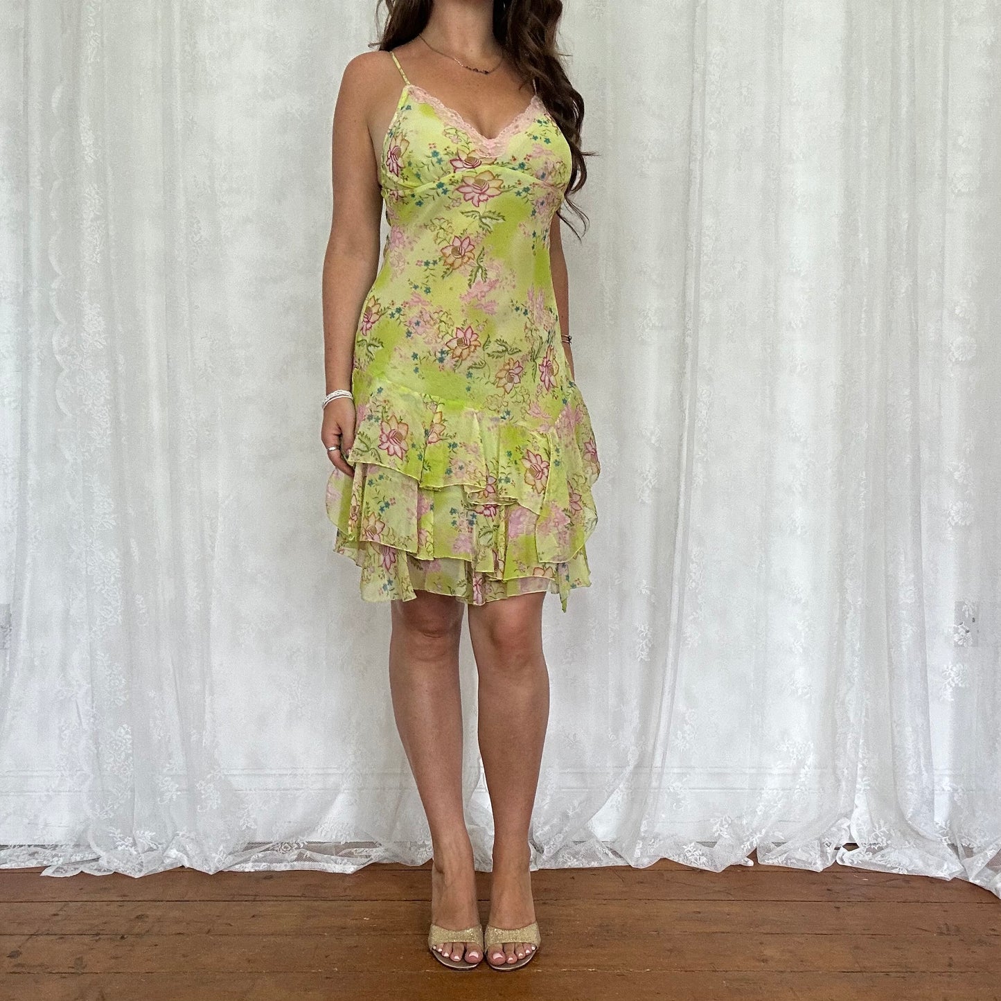 vintage 00s green floral mini dress
