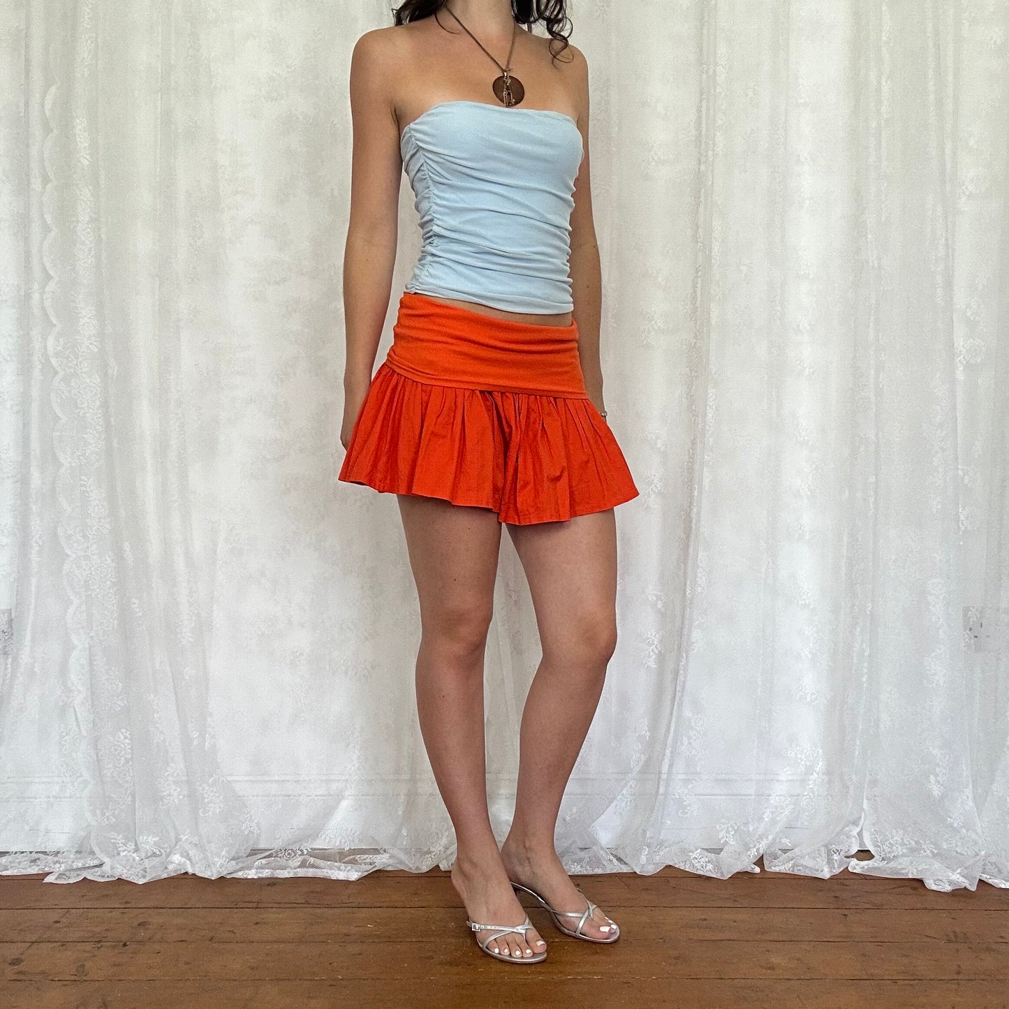vintage 00s orange fold over waist mini skirt
