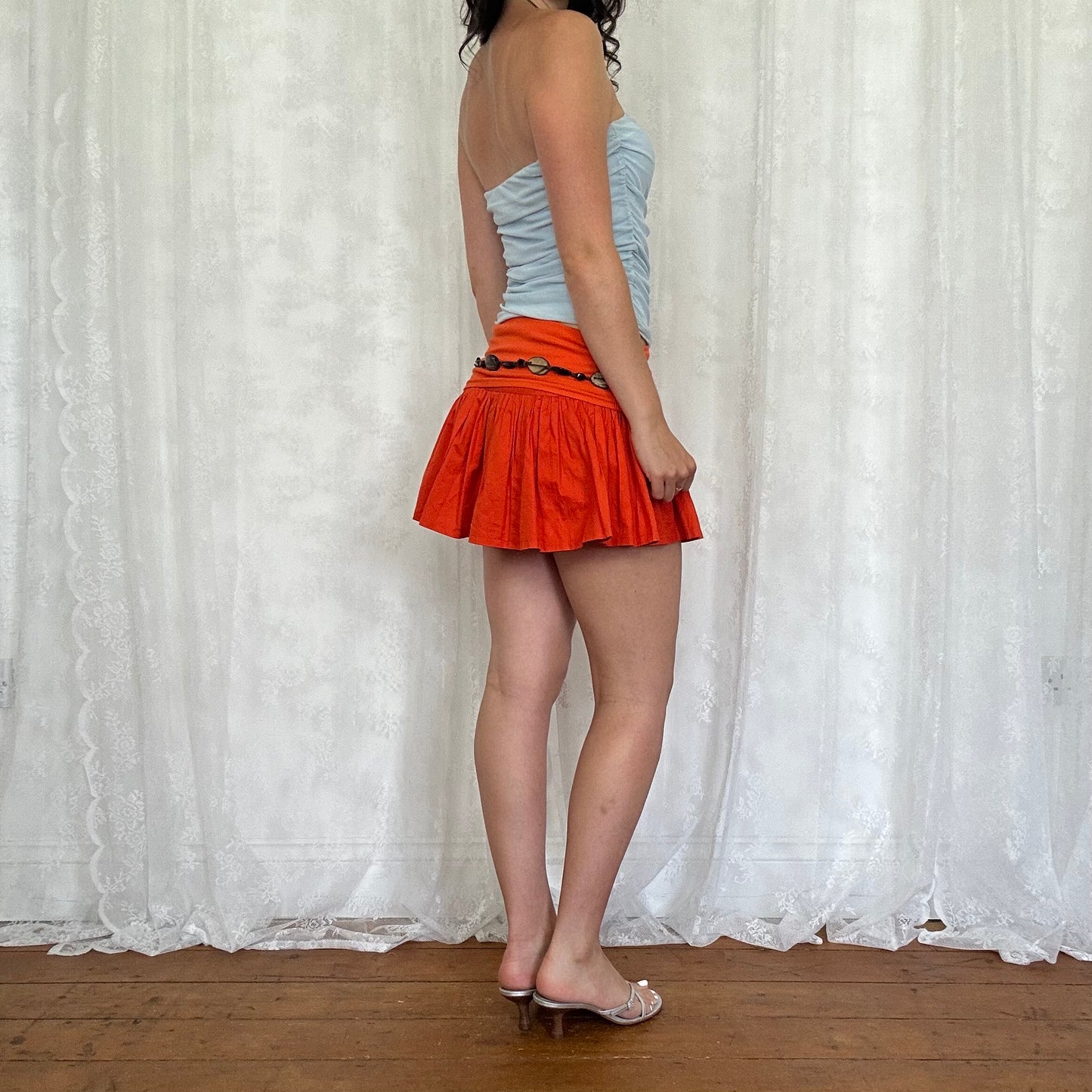vintage 00s baby blue ruched mesh strapless top