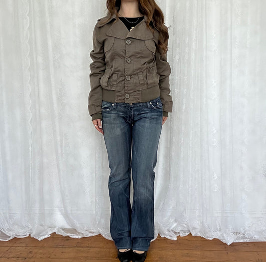 vintage 00s khaki brown peacoat style bomber jacket