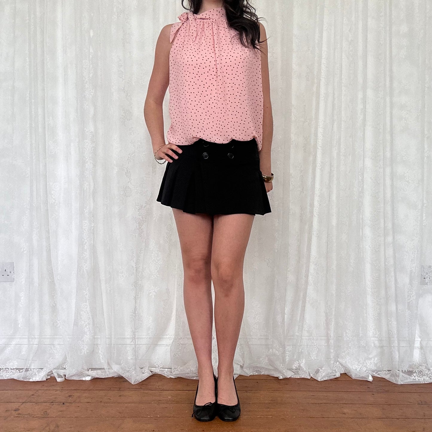 vintage 00s pink polka dot high neck top