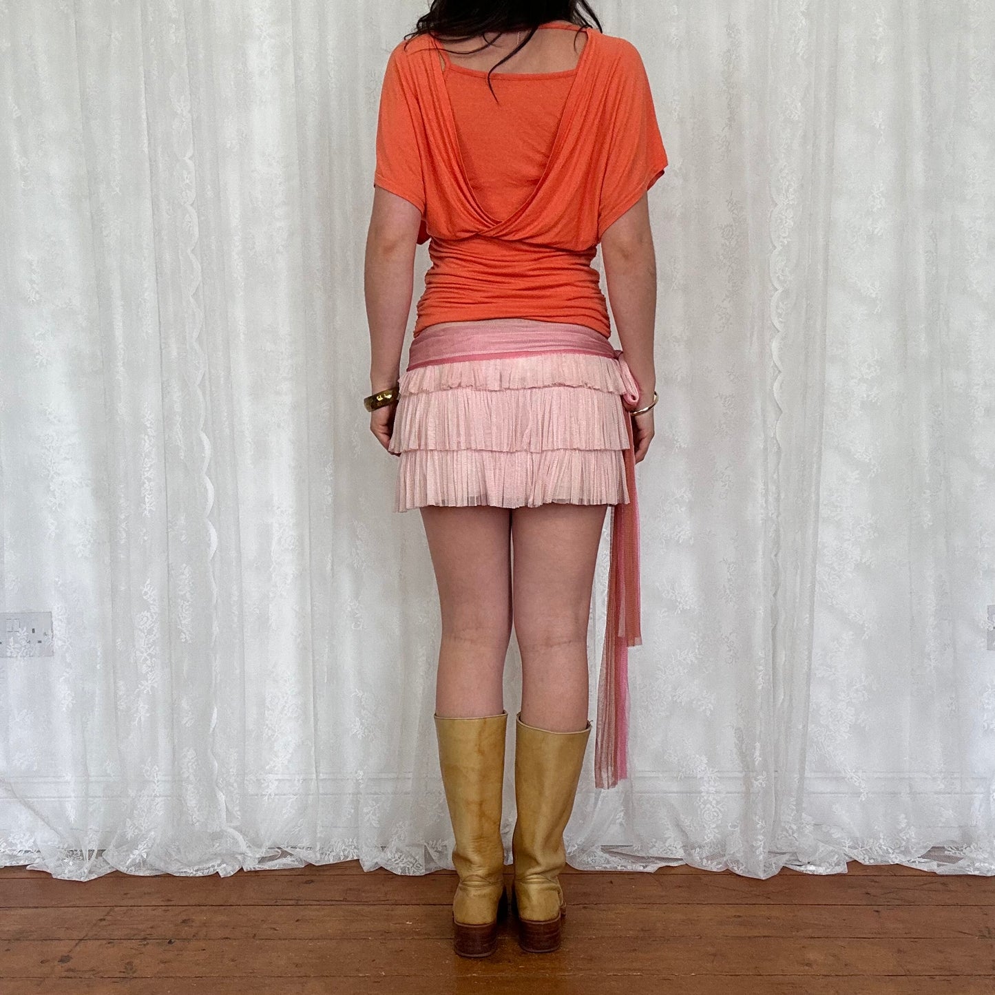 vintage 00s orange batwing layered top