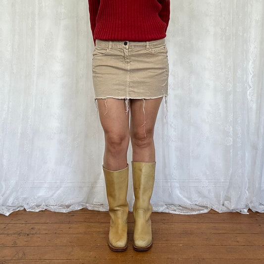 vintage 00s beige raw hem mini skirt